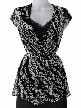 Banana Republic Black White Polkadot Faux Wrap Sheer V-neck Top S Work Corpgoth